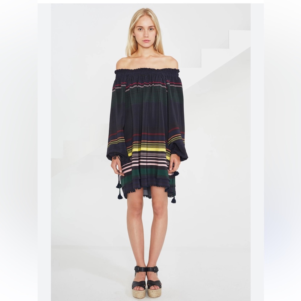 Apiece Apart 100% Silk Off-the-Shoulder Striped Dress – Size 6